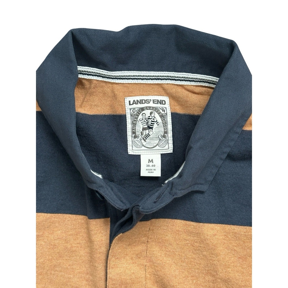 Lands' End Men's Long Sleeve Stripe Rugby Shirt French Navy Dijon Gold Size M - Picture 9 of 9